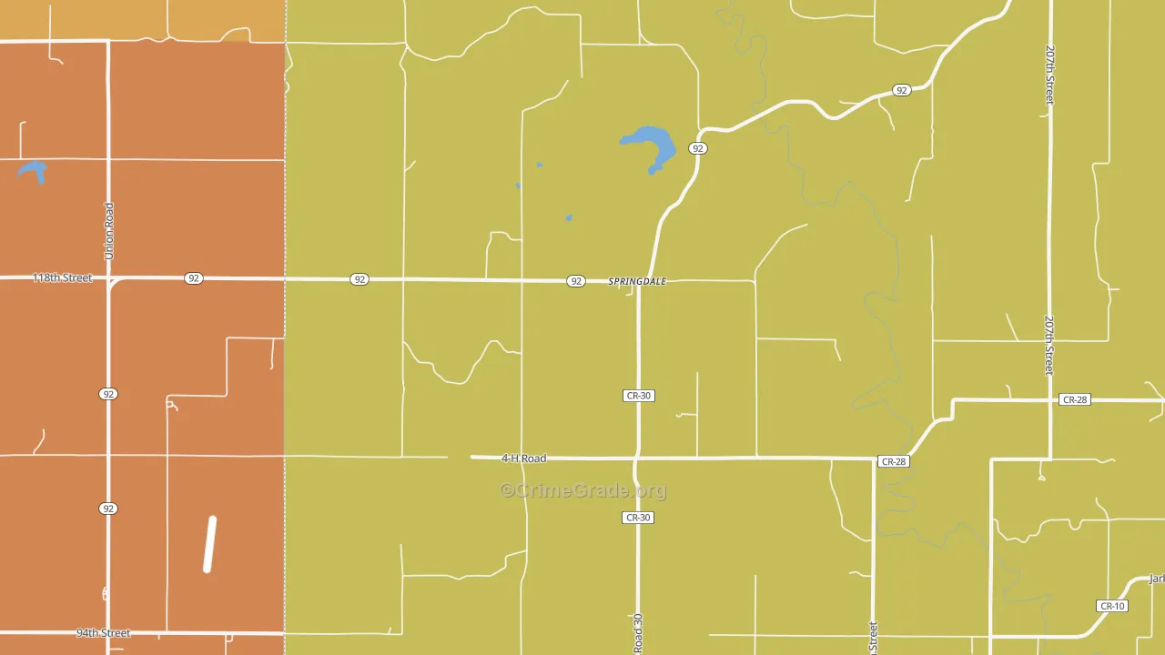 Springdale, KS Map of Robbery Rates