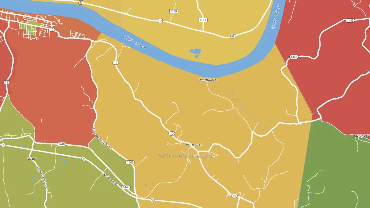 Springdale, KY Map of Robbery Rates