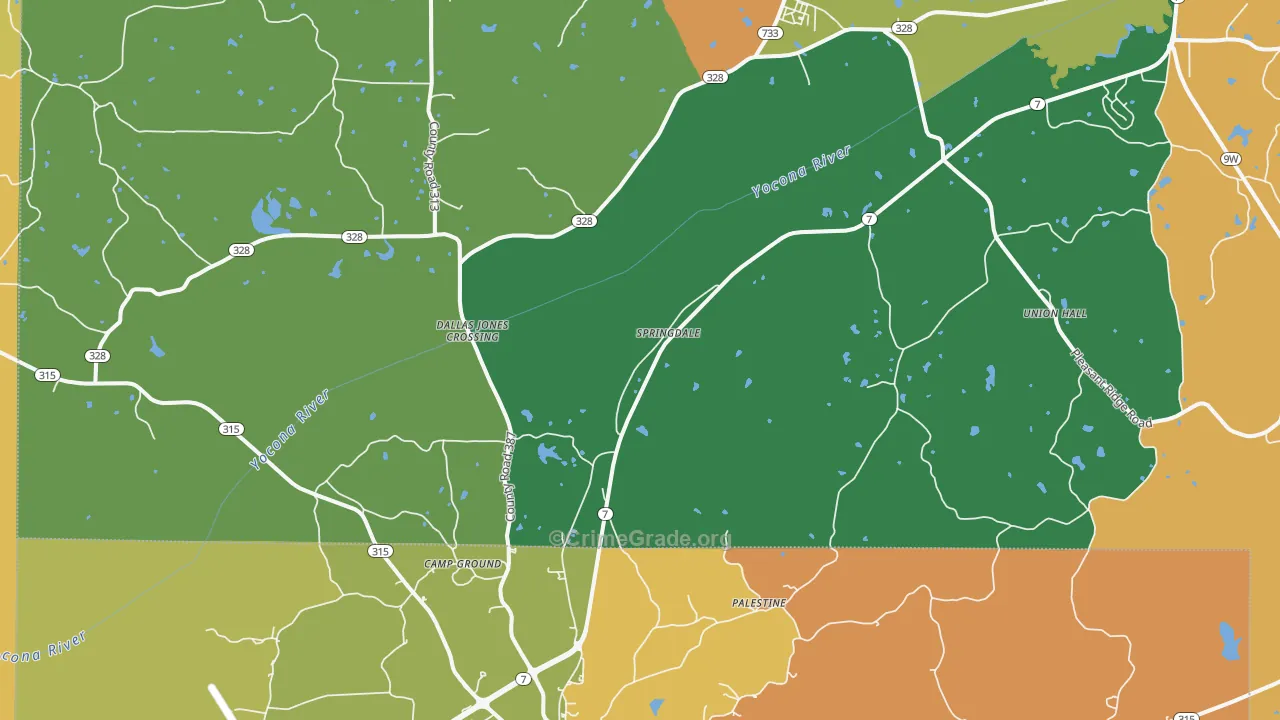 Springdale, MS Map of Robbery Rates