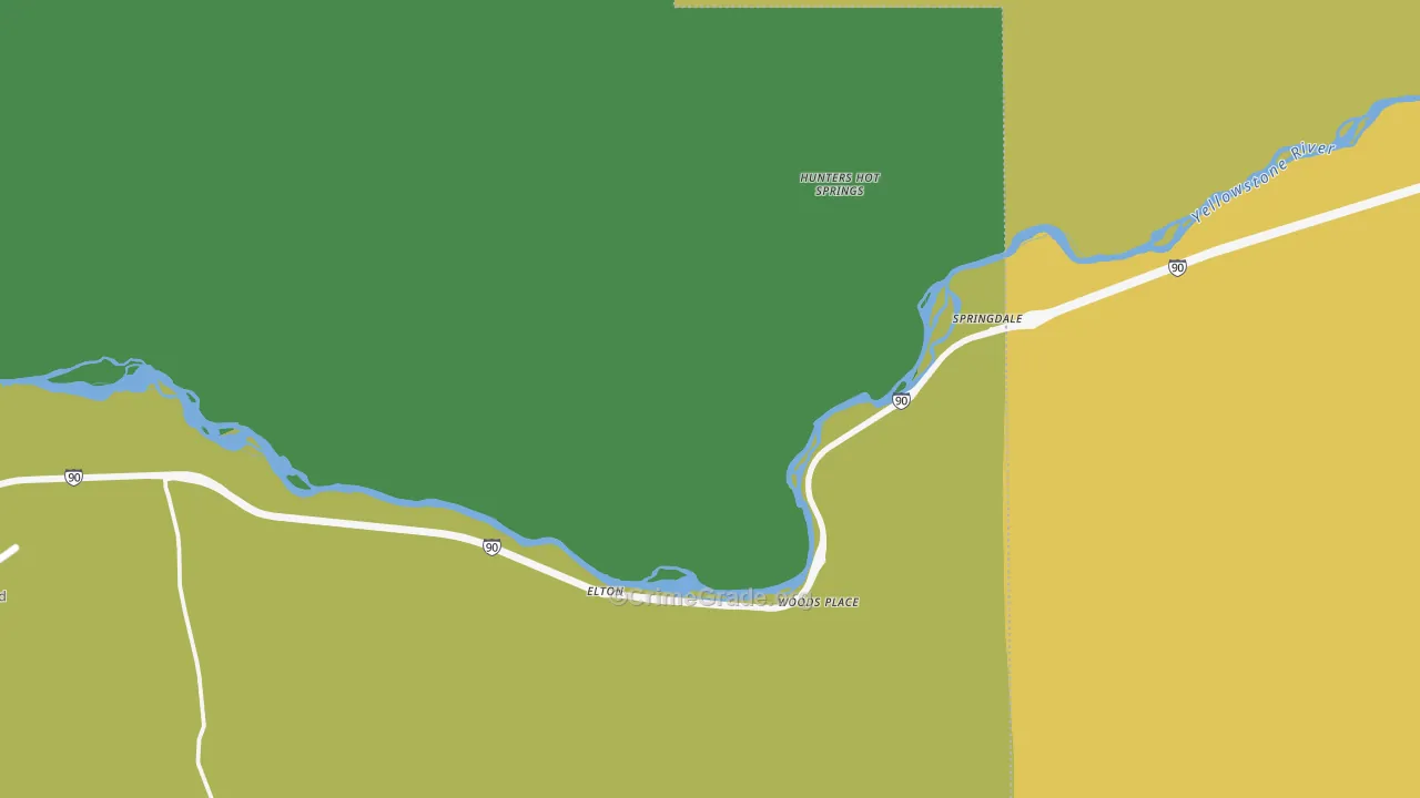 Springdale, MT Map of Robbery Rates