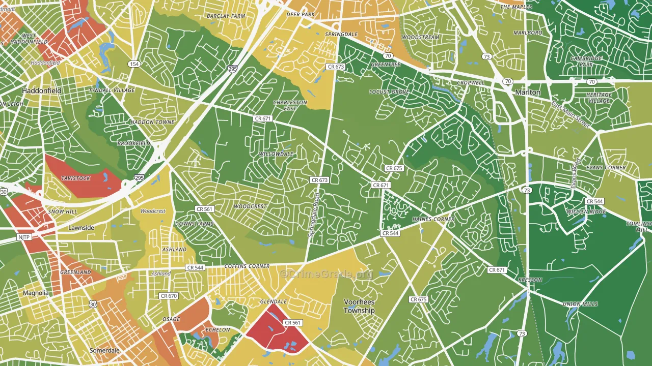 Springdale, NJ Map of Robbery Rates