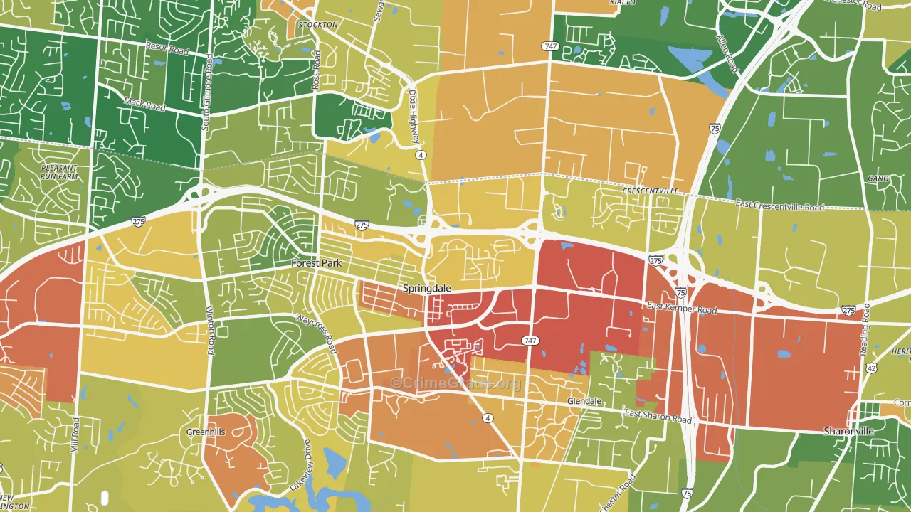 Springdale, OH Map of Robbery Rates