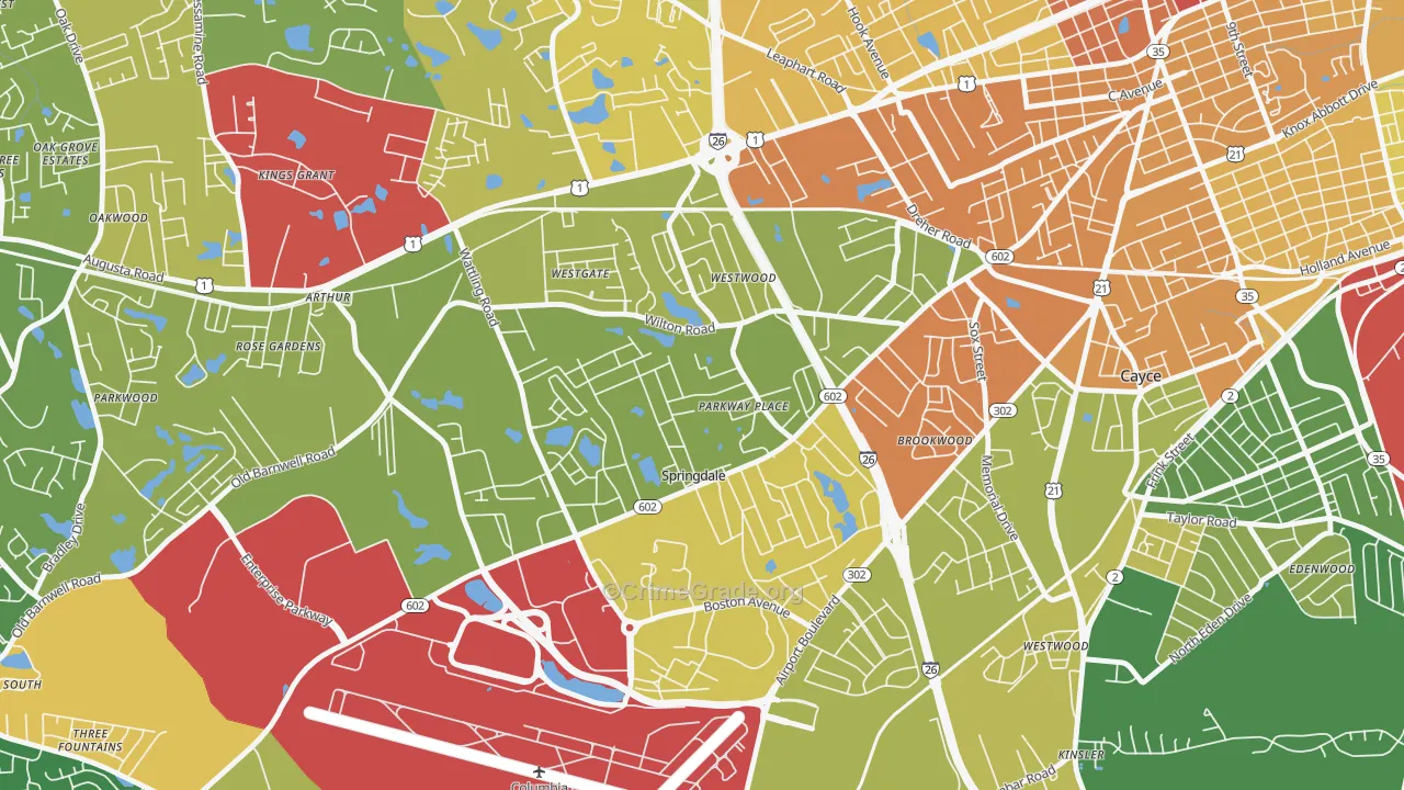 Springdale, SC Map of Robbery Rates