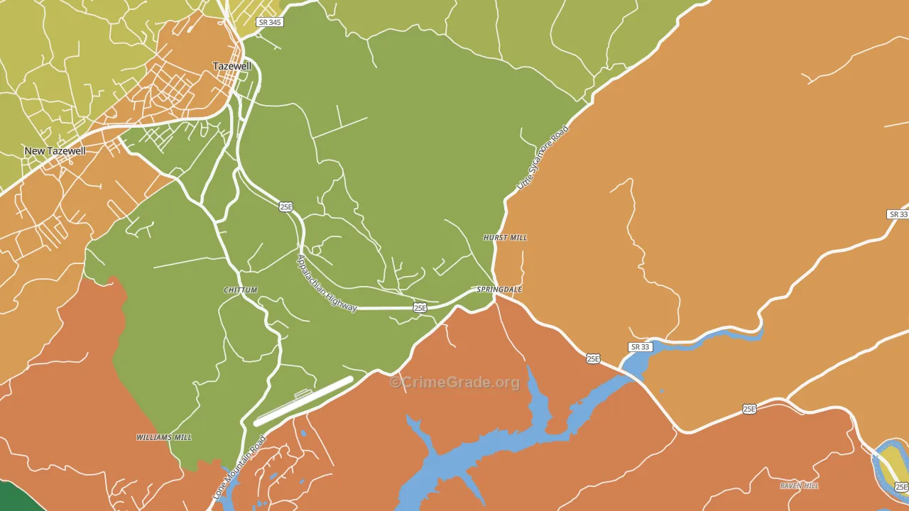 Springdale, TN Map of Robbery Rates