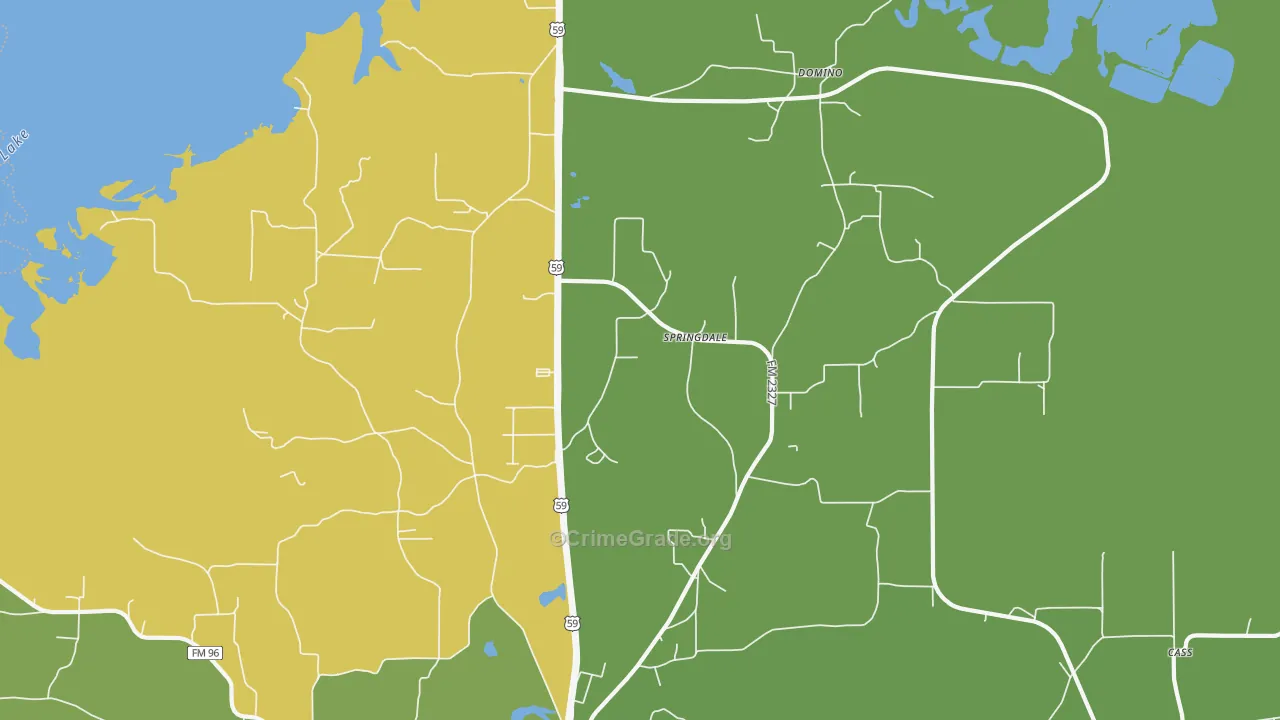 Springdale, TX Map of Robbery Rates
