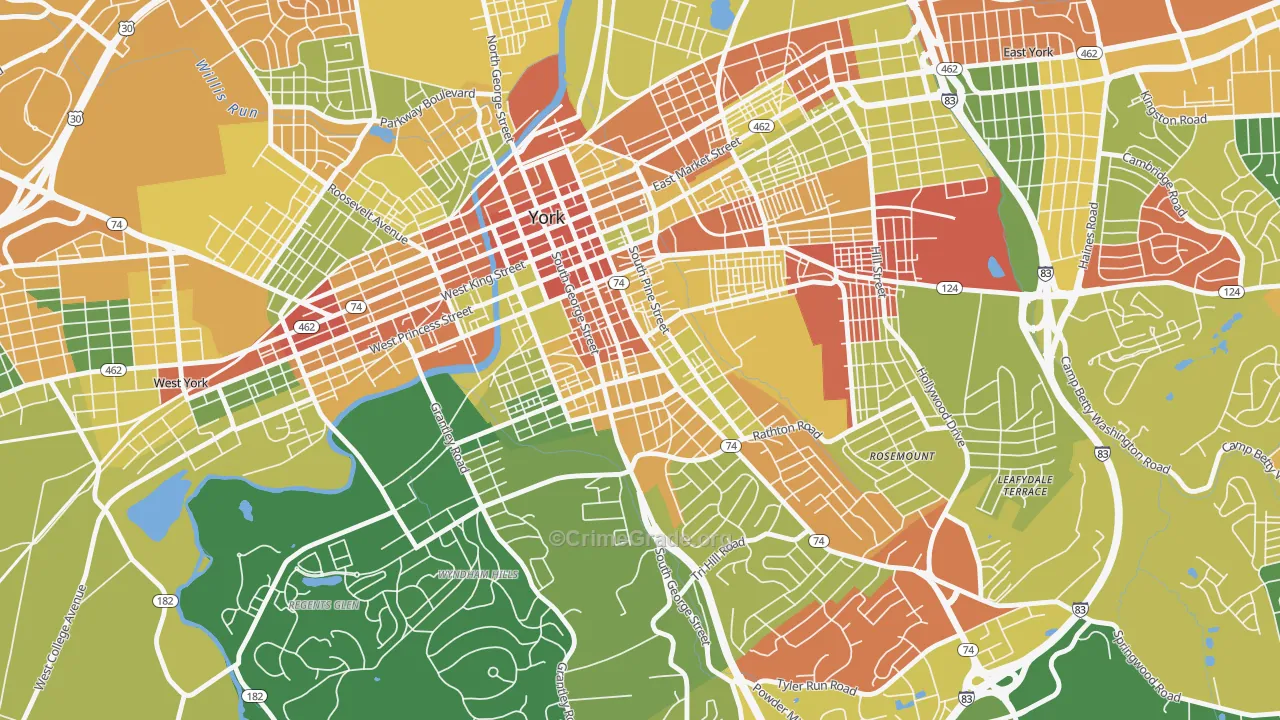Springdale, York, PA Map of Robbery Rates
