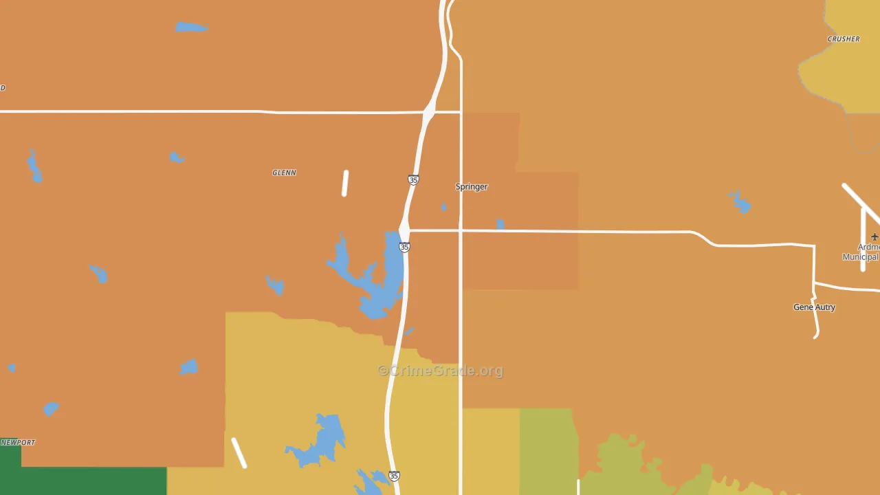 Springer, OK Map of Robbery Rates