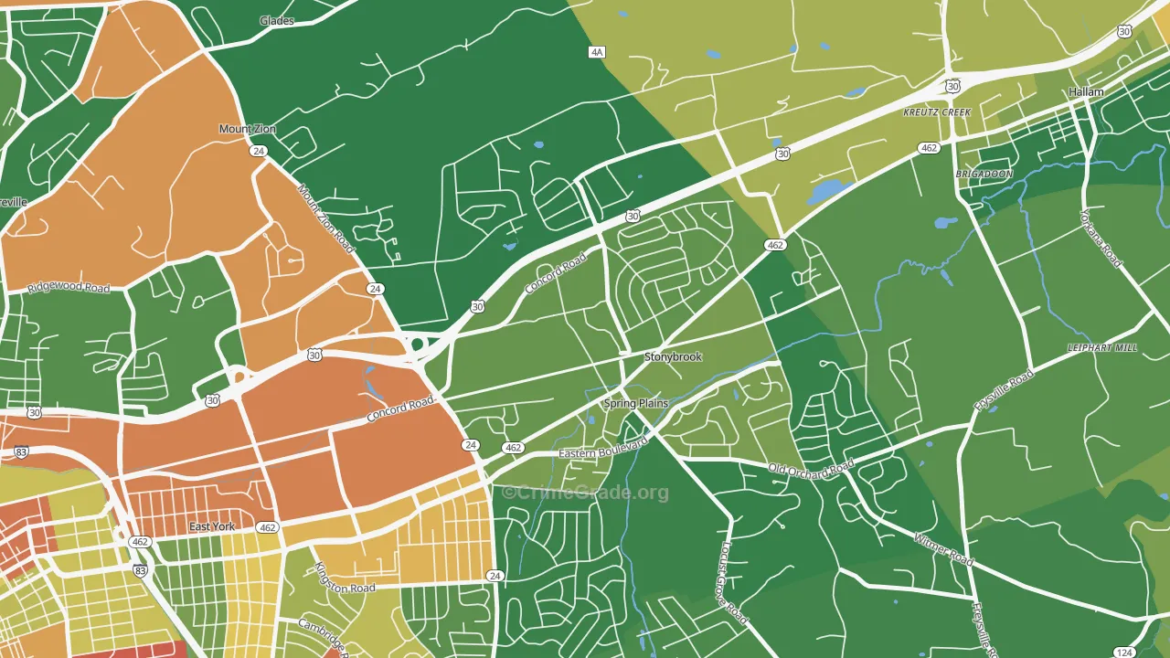 Springetts Manor-Yorklyn, York, PA Map of Robbery Rates