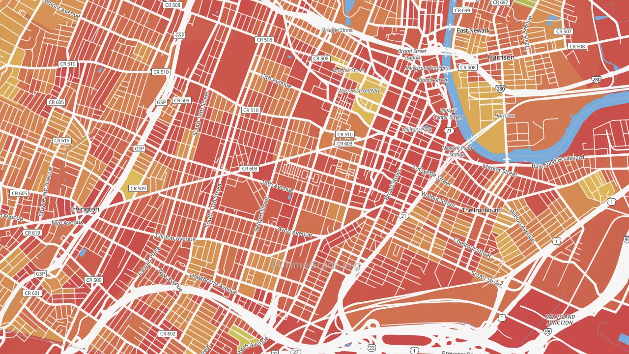 Springfield-Belmont, Newark, NJ Map of Robbery Rates