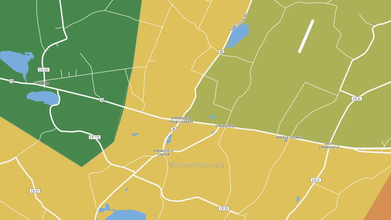 Springfield Center, NY Map of Robbery Rates