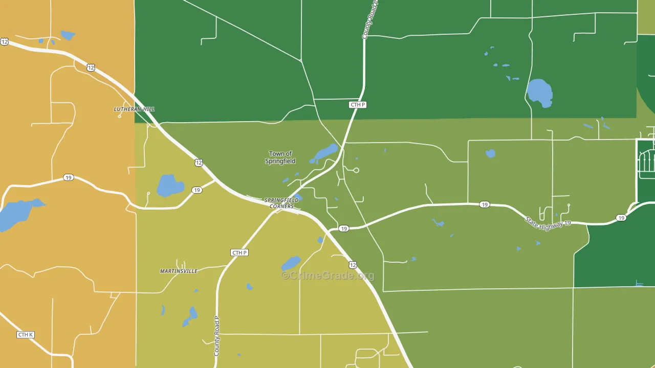 Springfield Corners, WI Map of Robbery Rates