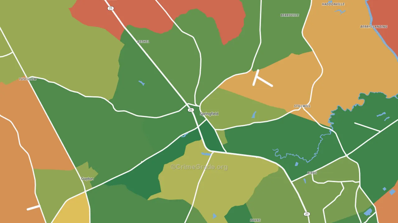 Springfield, GA Map of Robbery Rates