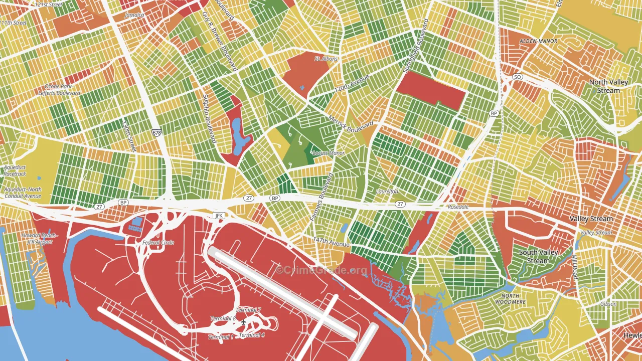 Springfield Gardens, Queens, NY Map of Robbery Rates