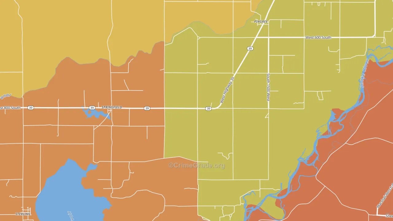 Springfield, ID Map of Robbery Rates