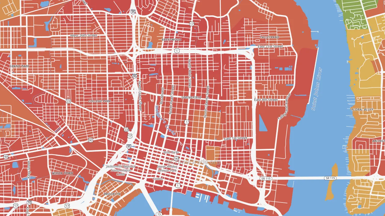 Springfield, Jacksonville, FL Map of Robbery Rates