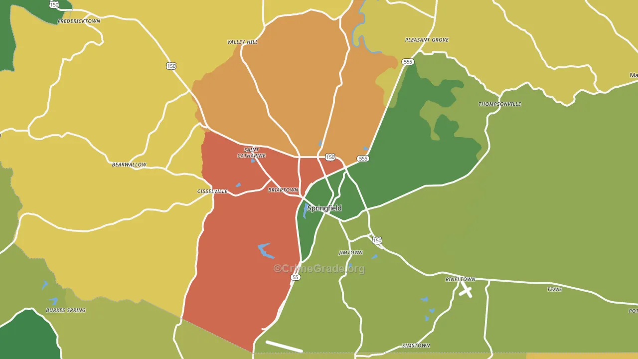 Springfield, KY Map of Robbery Rates