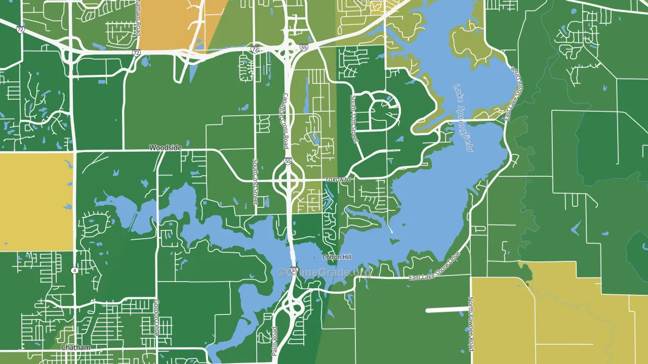 Springfield Lake Shore Improvement, Springfield, IL Map of Robbery Rates