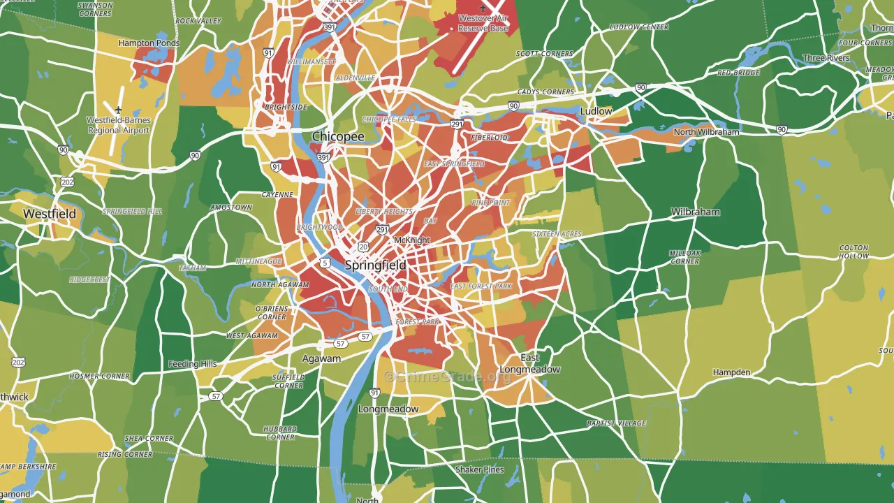 Springfield, MA Map of Robbery Rates