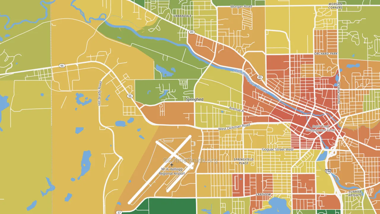 Springfield, MI Map of Robbery Rates