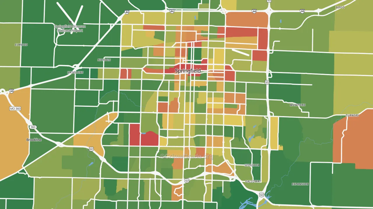 Springfield, MO Map of Robbery Rates