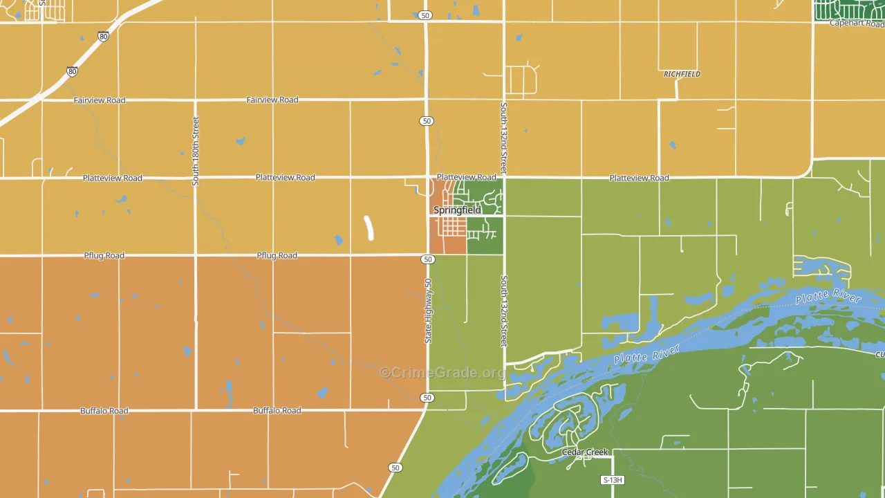 Springfield, NE Map of Robbery Rates