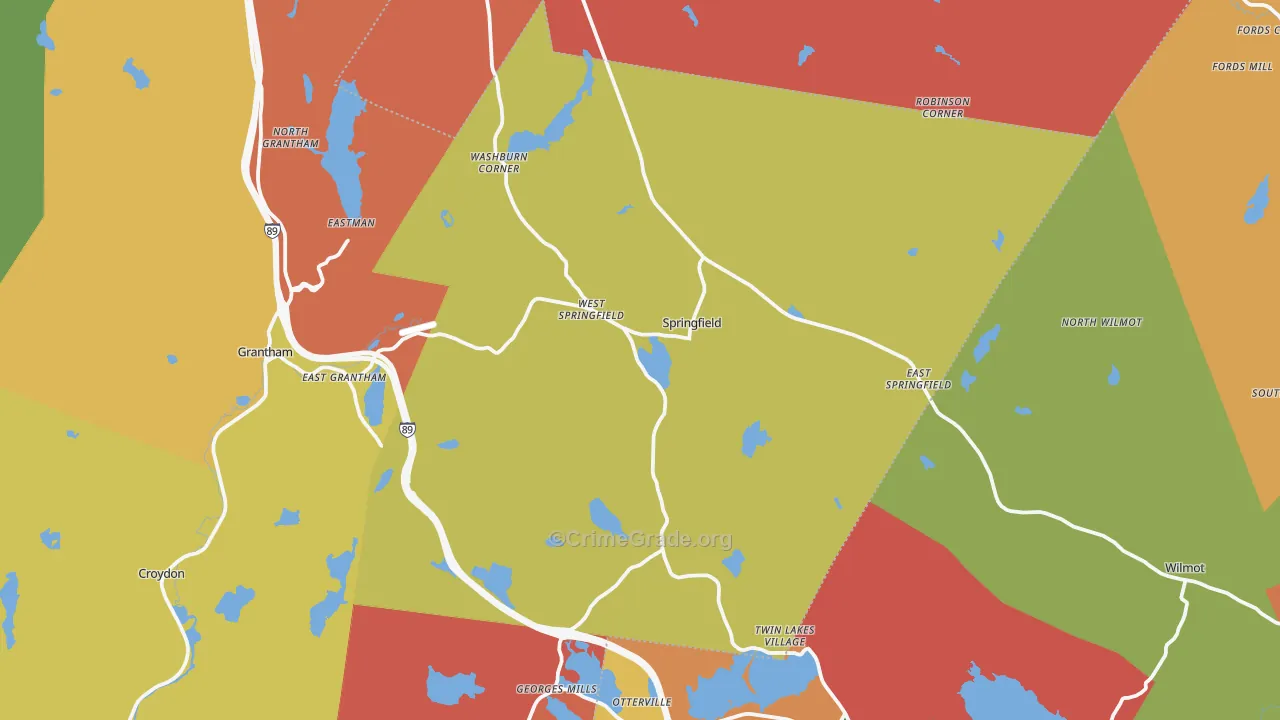 Springfield, NH Map of Robbery Rates