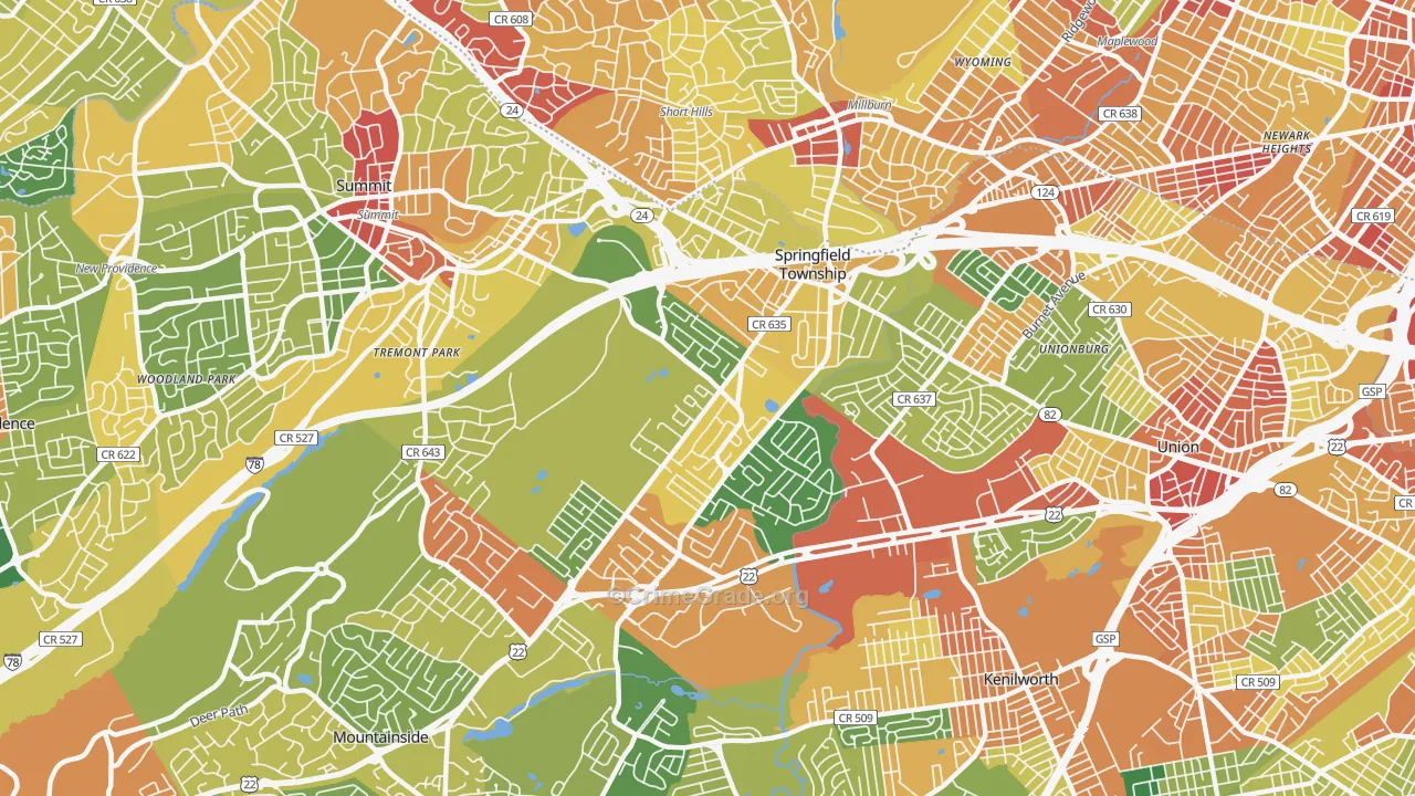 Springfield, NJ Map of Robbery Rates
