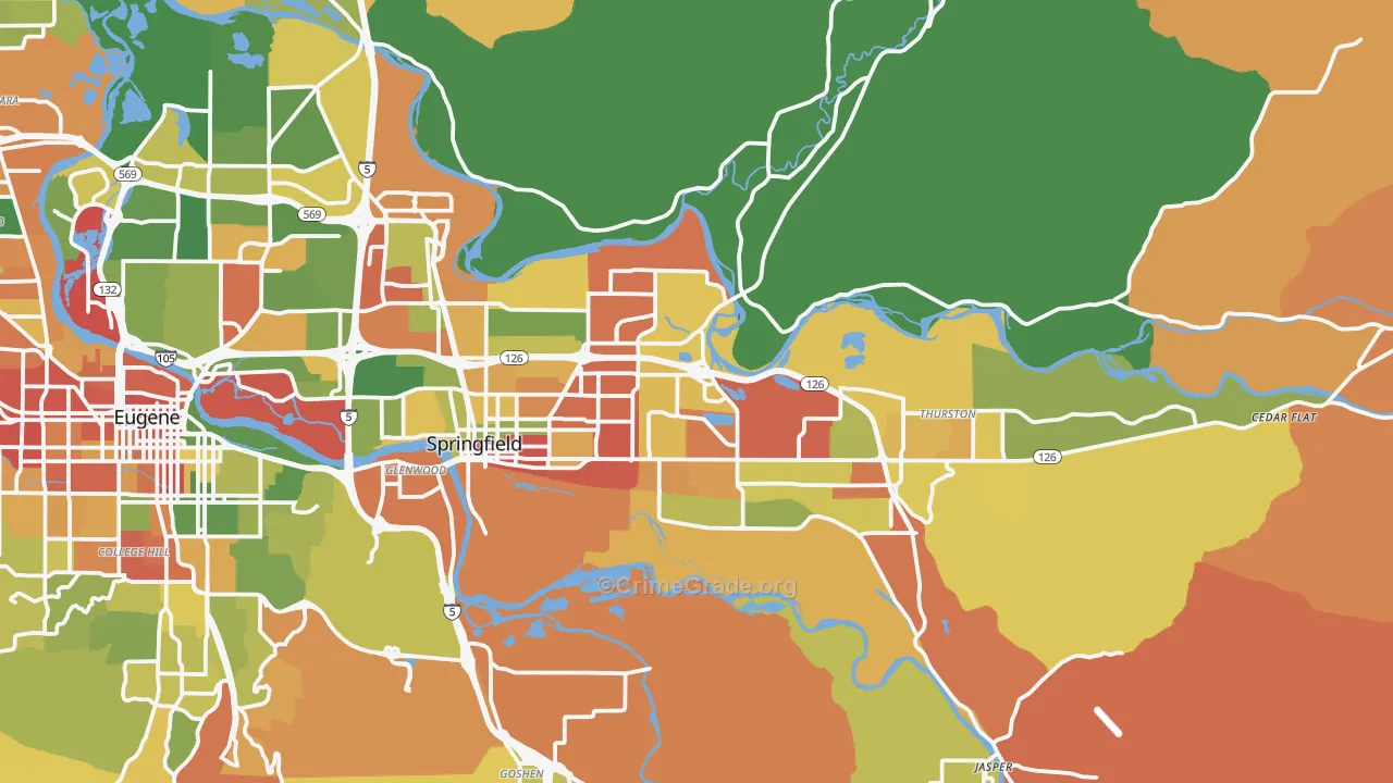 Springfield, OR Map of Robbery Rates