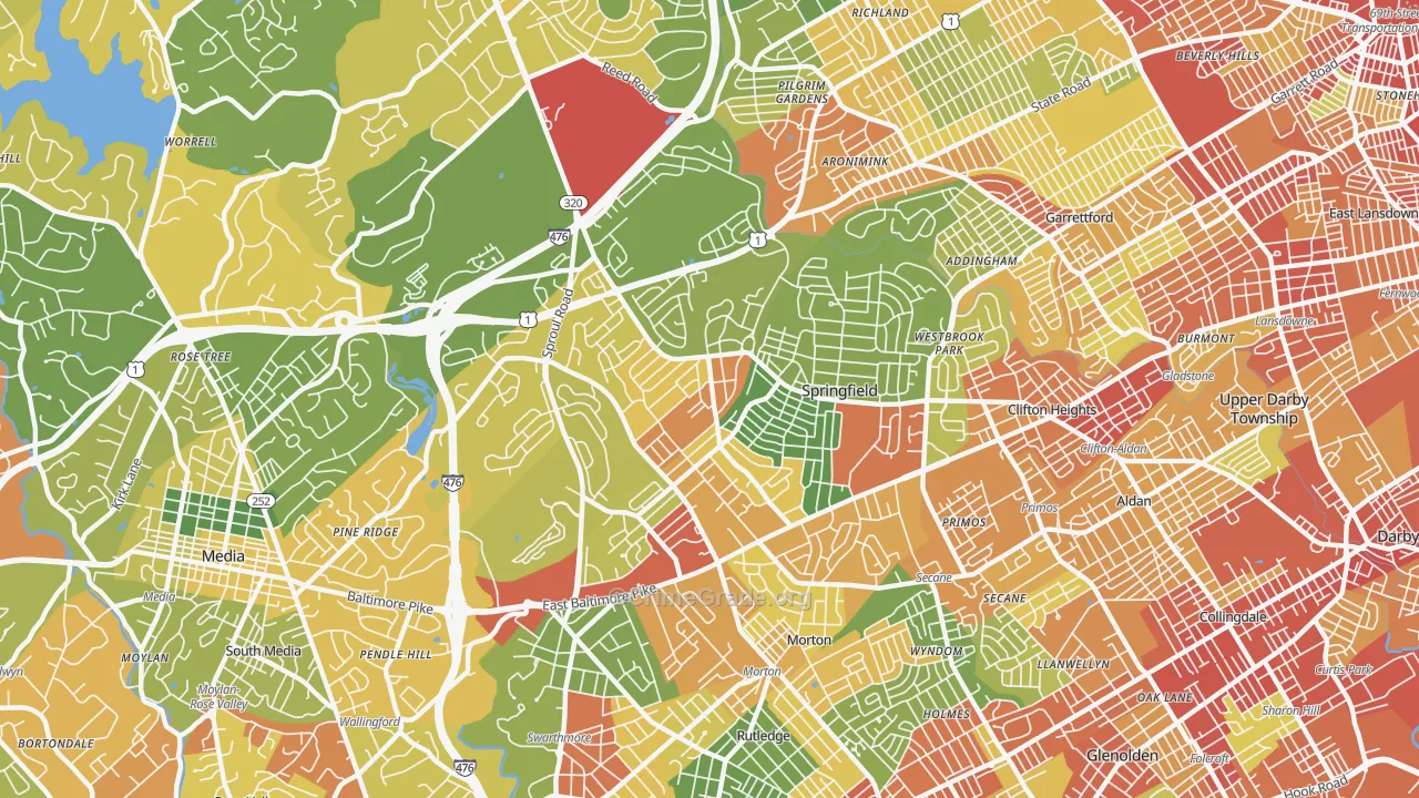 Springfield, PA Map of Robbery Rates