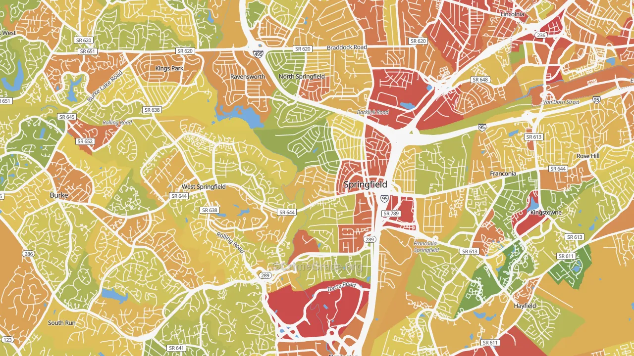 Springfield, VA Map of Robbery Rates