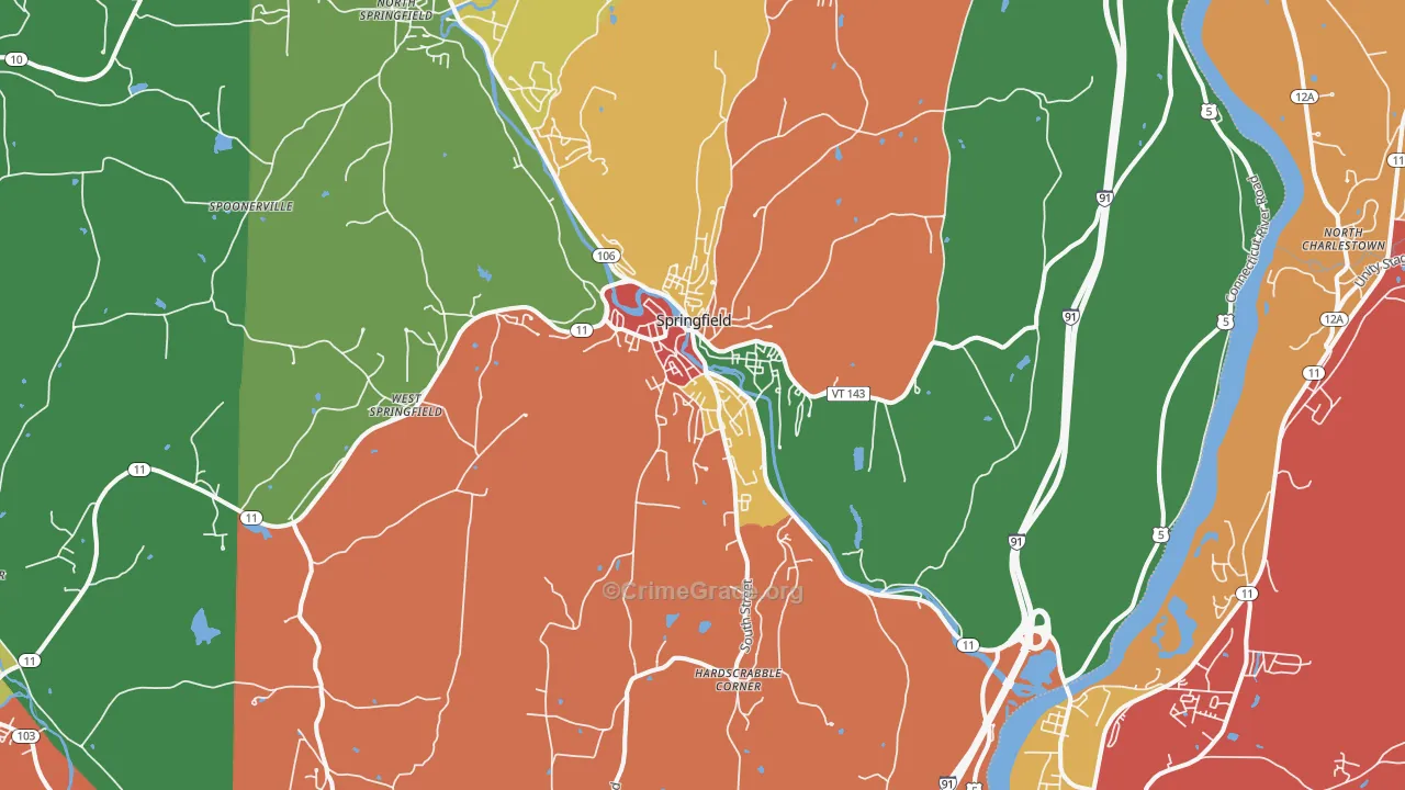 Springfield, VT Map of Robbery Rates
