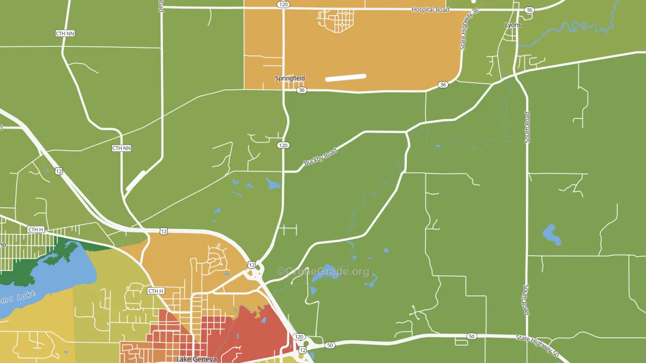 Springfield, WI Map of Robbery Rates