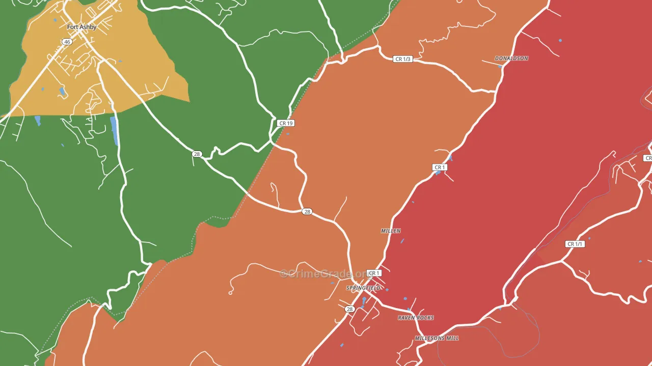 Springfield, WV Map of Robbery Rates