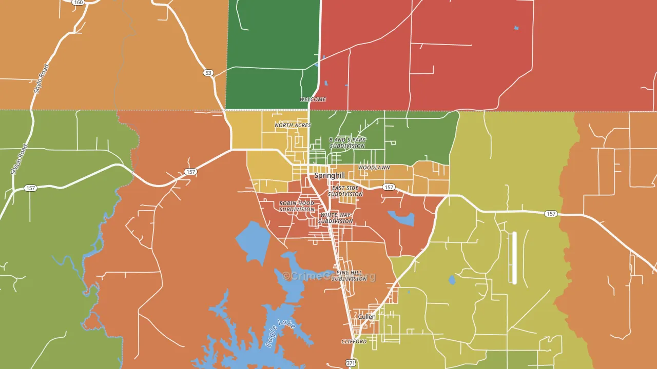 Springhill, LA Map of Robbery Rates