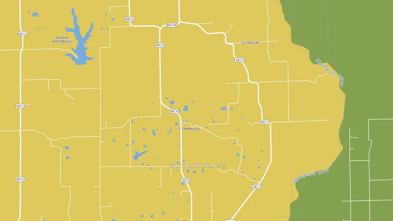 Springhill, MO Map of Robbery Rates