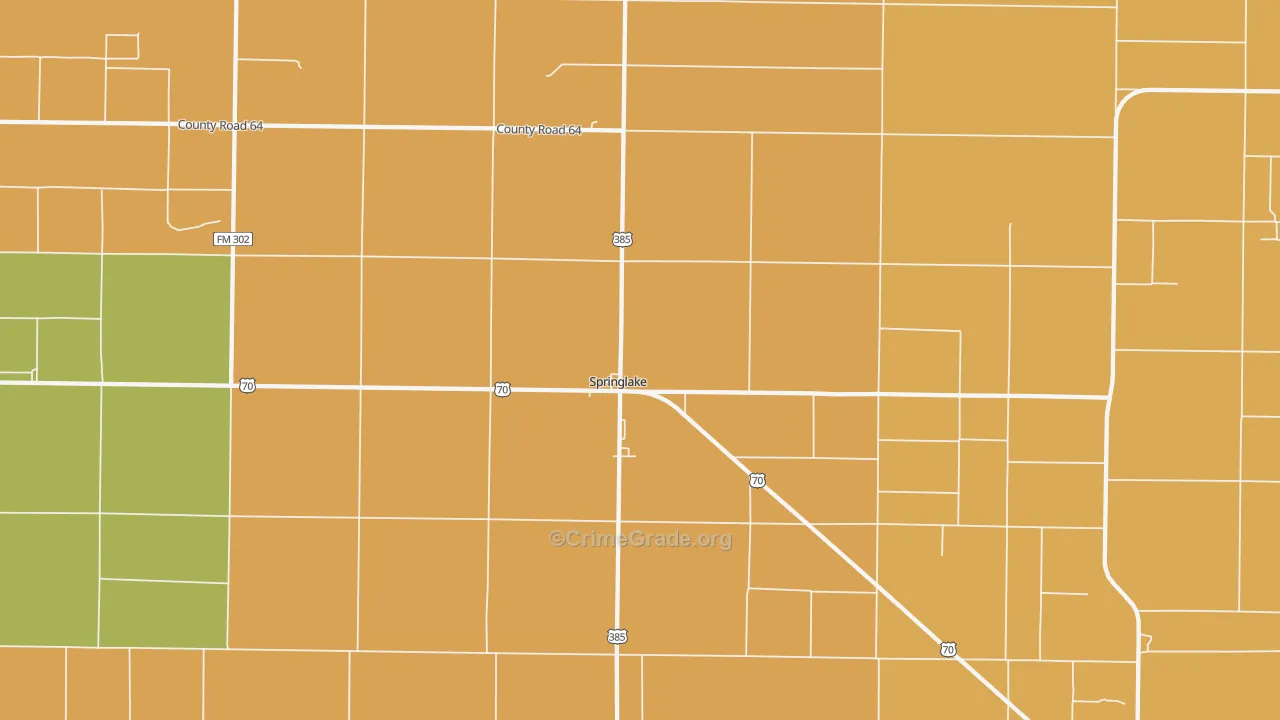 Springlake, TX Map of Robbery Rates