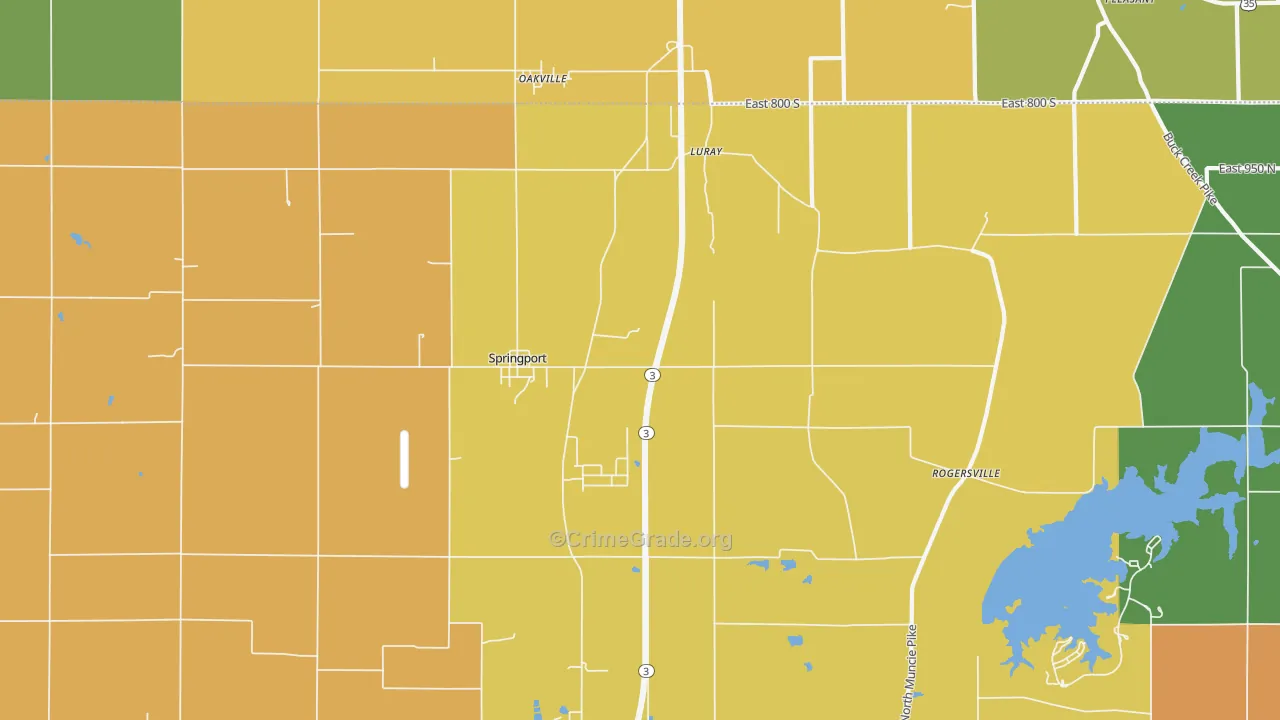 Springport, IN Map of Robbery Rates