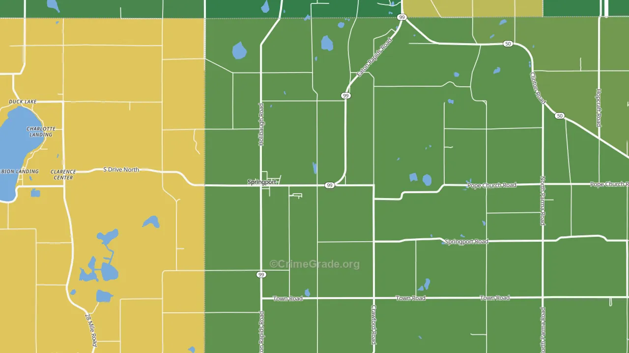 Springport, MI Map of Robbery Rates