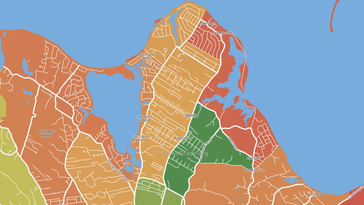 Springs, NY Map of Robbery Rates