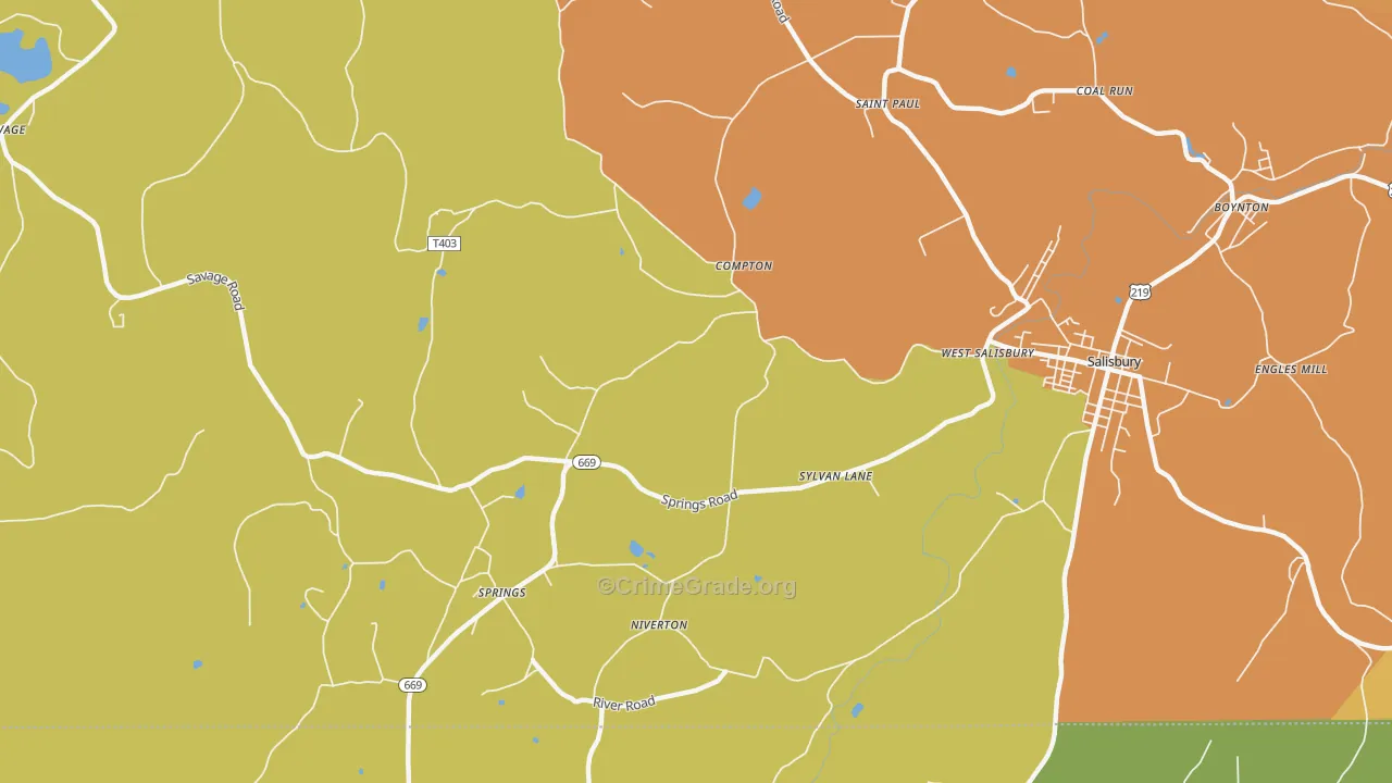Springs, PA Map of Robbery Rates