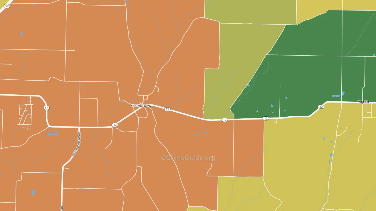 Springtown, AR Map of Robbery Rates