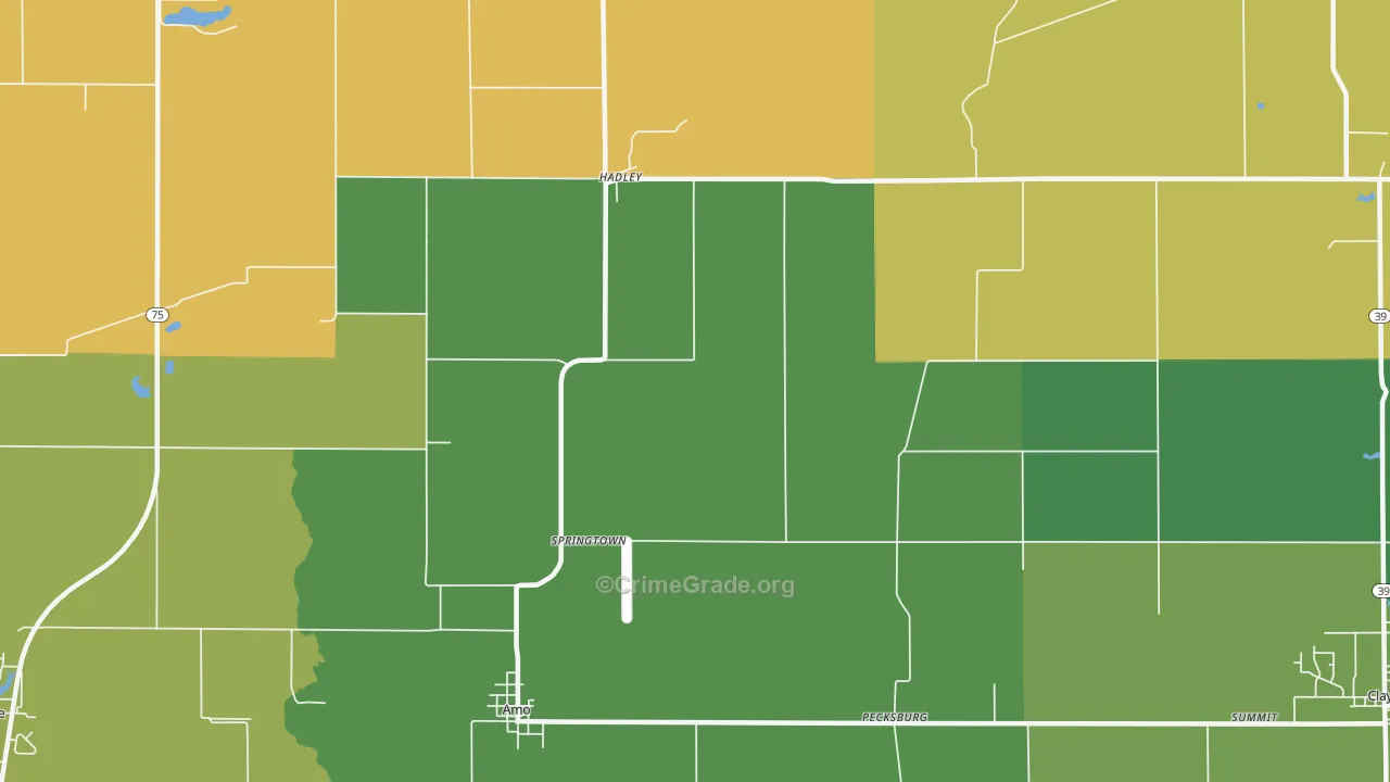 Springtown, IN Map of Robbery Rates
