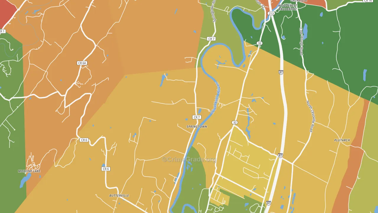Springtown, NY Map of Robbery Rates