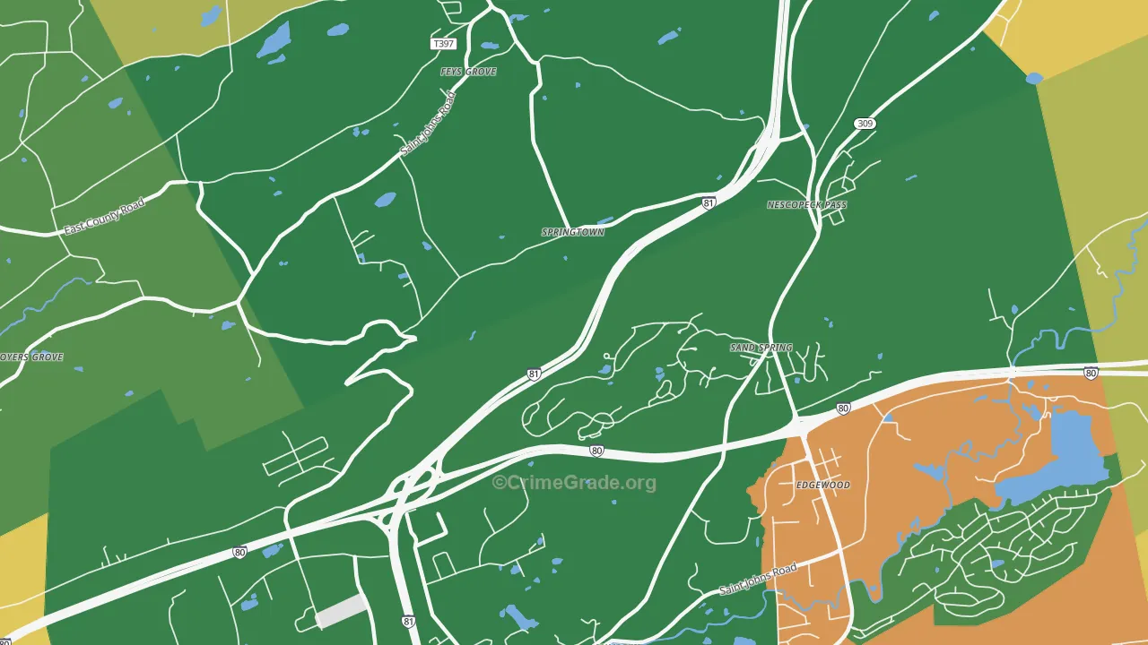 Springtown, PA Map of Robbery Rates