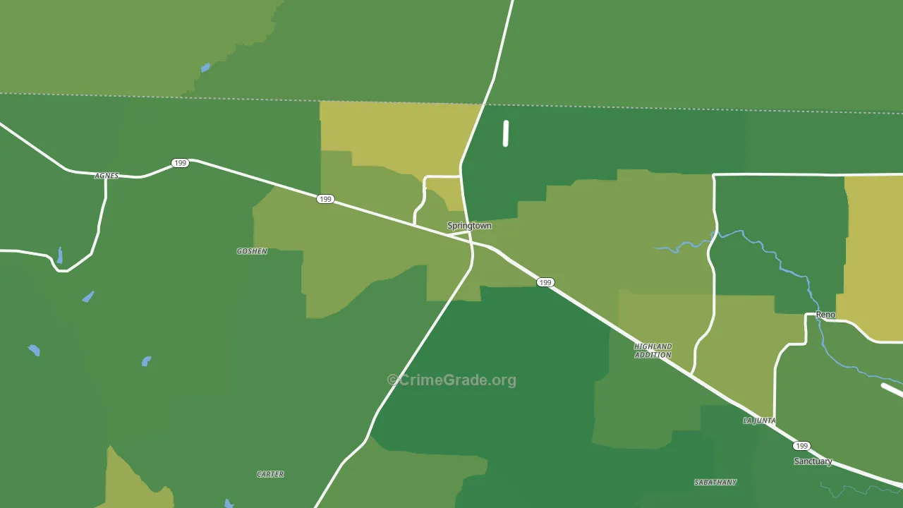Springtown, TX Map of Robbery Rates