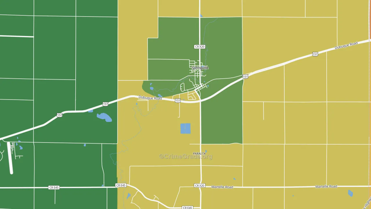 Springville, IA Map of Robbery Rates