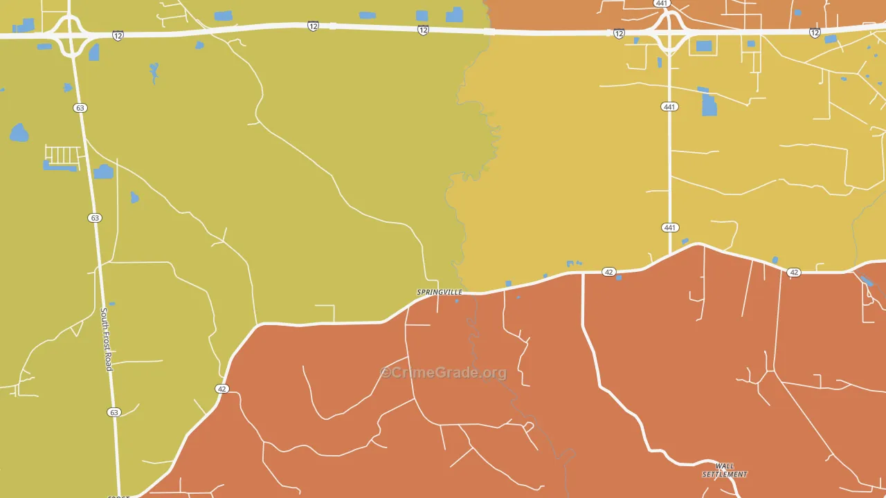 Springville, LA Map of Robbery Rates
