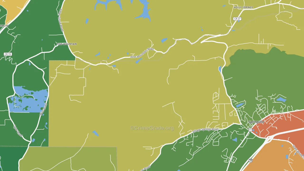 Springville Lake Estates, AL Map of Robbery Rates