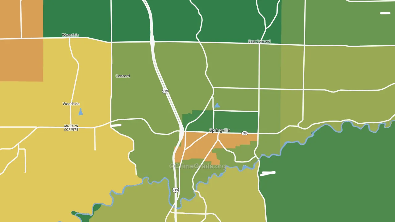 Springville, NY Map of Robbery Rates