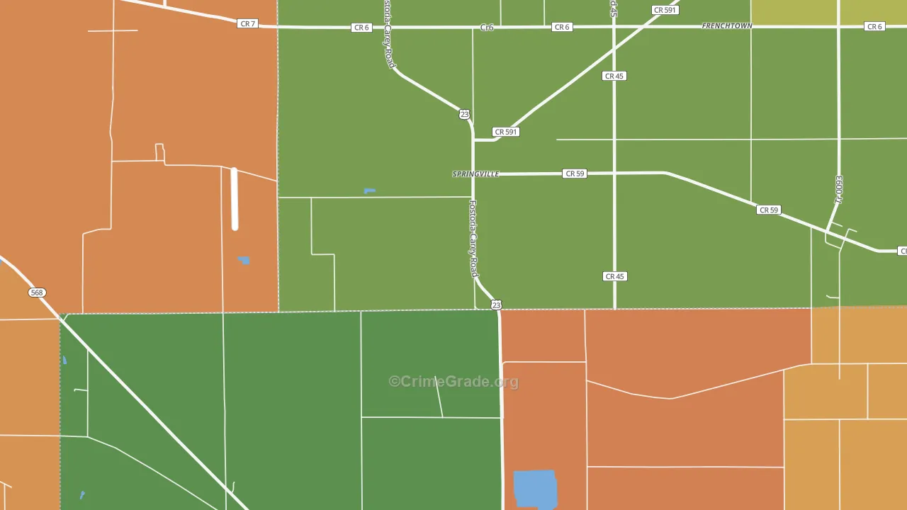 Springville, OH Map of Robbery Rates